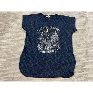 Tru Self T-Shirt Womens Medium Navy Celestial Dreamer Desert Graphic Space Dye